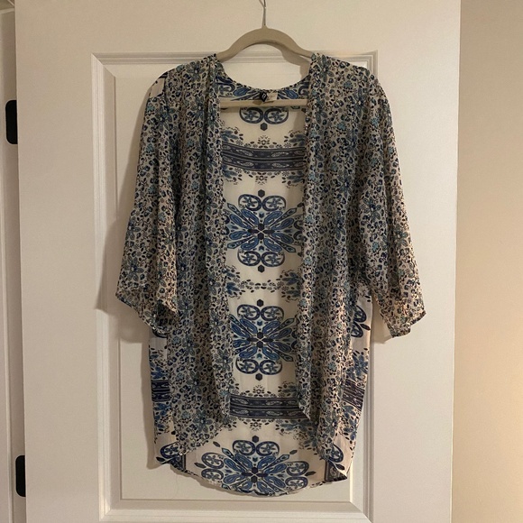 H&M Boho Blue Floral Kimono Cardigan – Lightweight Sheer Layer - Picture 1 of 2
